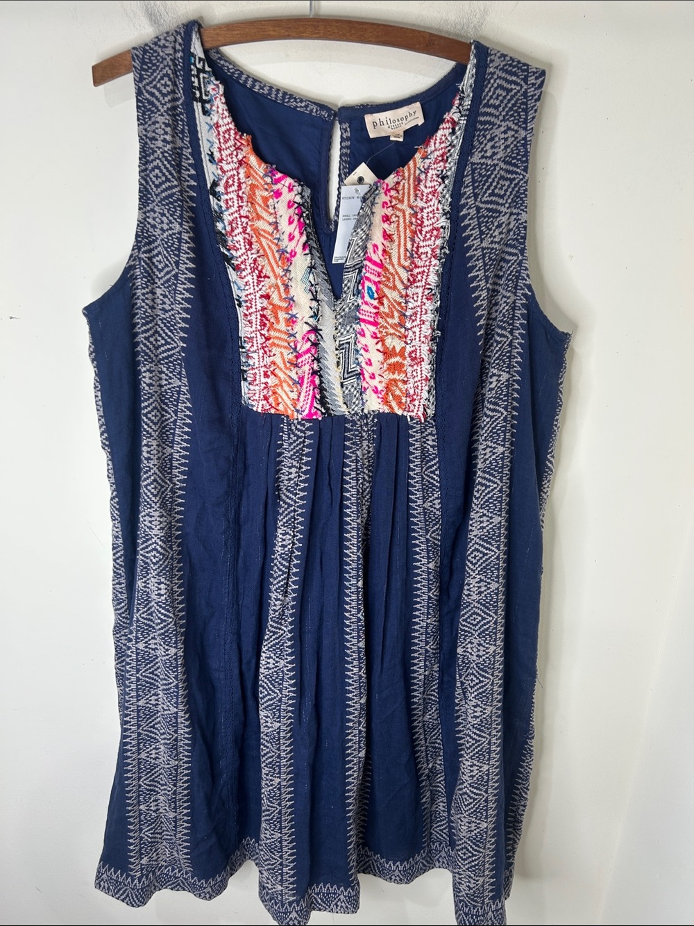 NWT Philosophy Blue Embroidered Cotton Boho Sleeveless Dress Size 1X - Picture 16 of 16